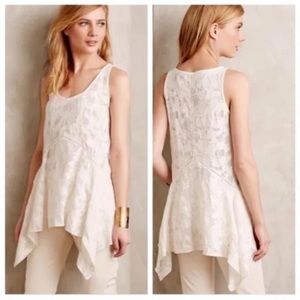 Anthropologie Vanessa Virginia Cream Lace Boho Handkerchief Sleeveless Blouse-Lg